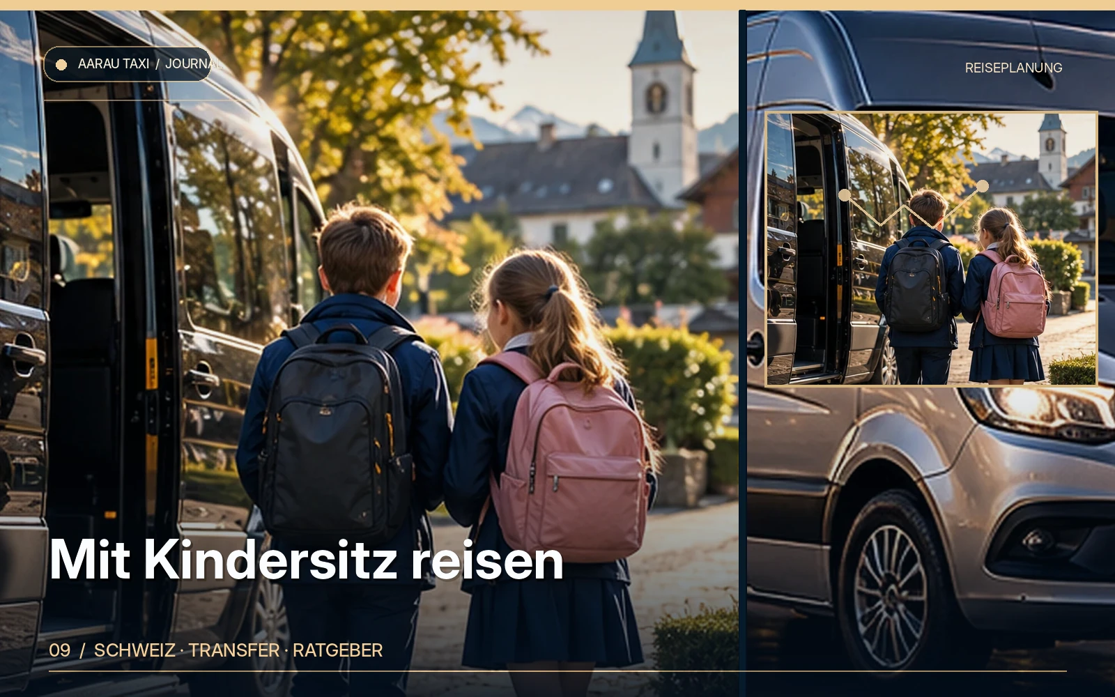 Redaktionelle Bildkomposition zum Thema Kindersitz im Taxi Aarau & Olten: So planen Familien; illustrative Motive, keine Abbildung einer bestätigten Fahrzeugflotte oder Fahrt.