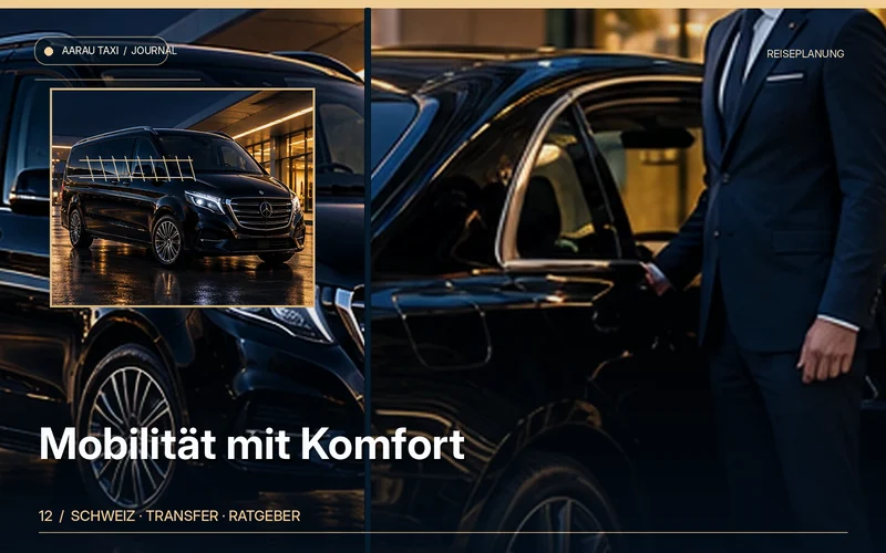 Redaktionelle Bildkomposition zum Thema Taxi bei eingeschränkter Mobilität: Aarau & Olten; illustrative Motive, keine Abbildung einer bestätigten Fahrzeugflotte oder Fahrt.