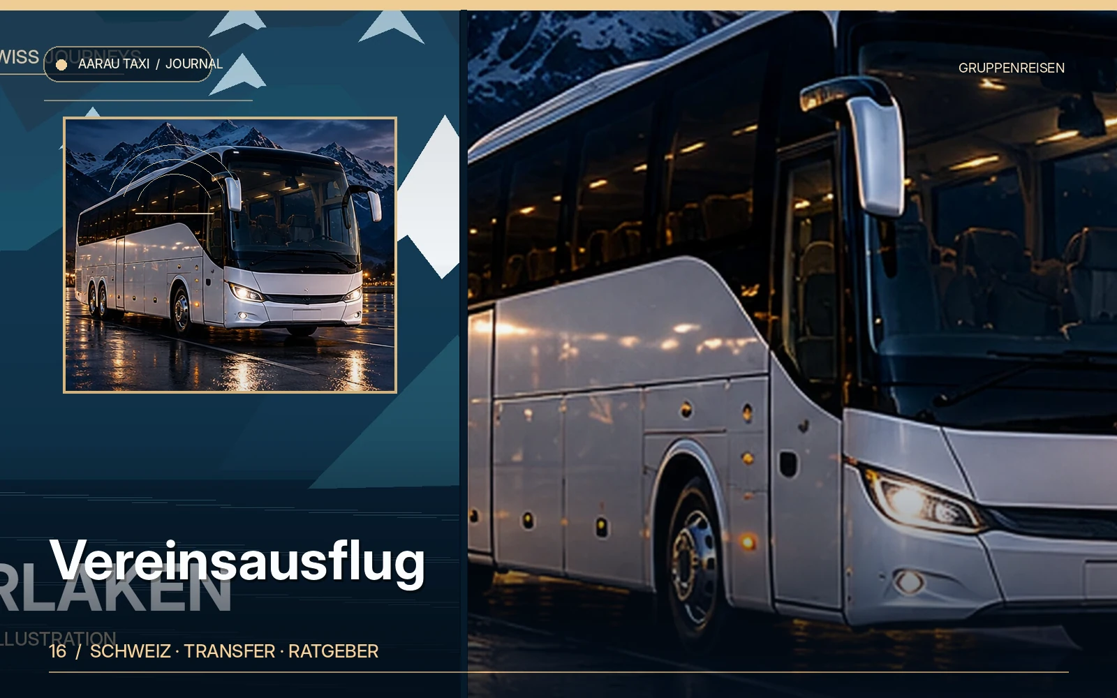 Redaktionelle Bildkomposition zum Thema Vereinsausflug ab Aarau & Olten: Transport-Checkliste; illustrative Motive, keine Abbildung einer bestätigten Fahrzeugflotte oder Fahrt.