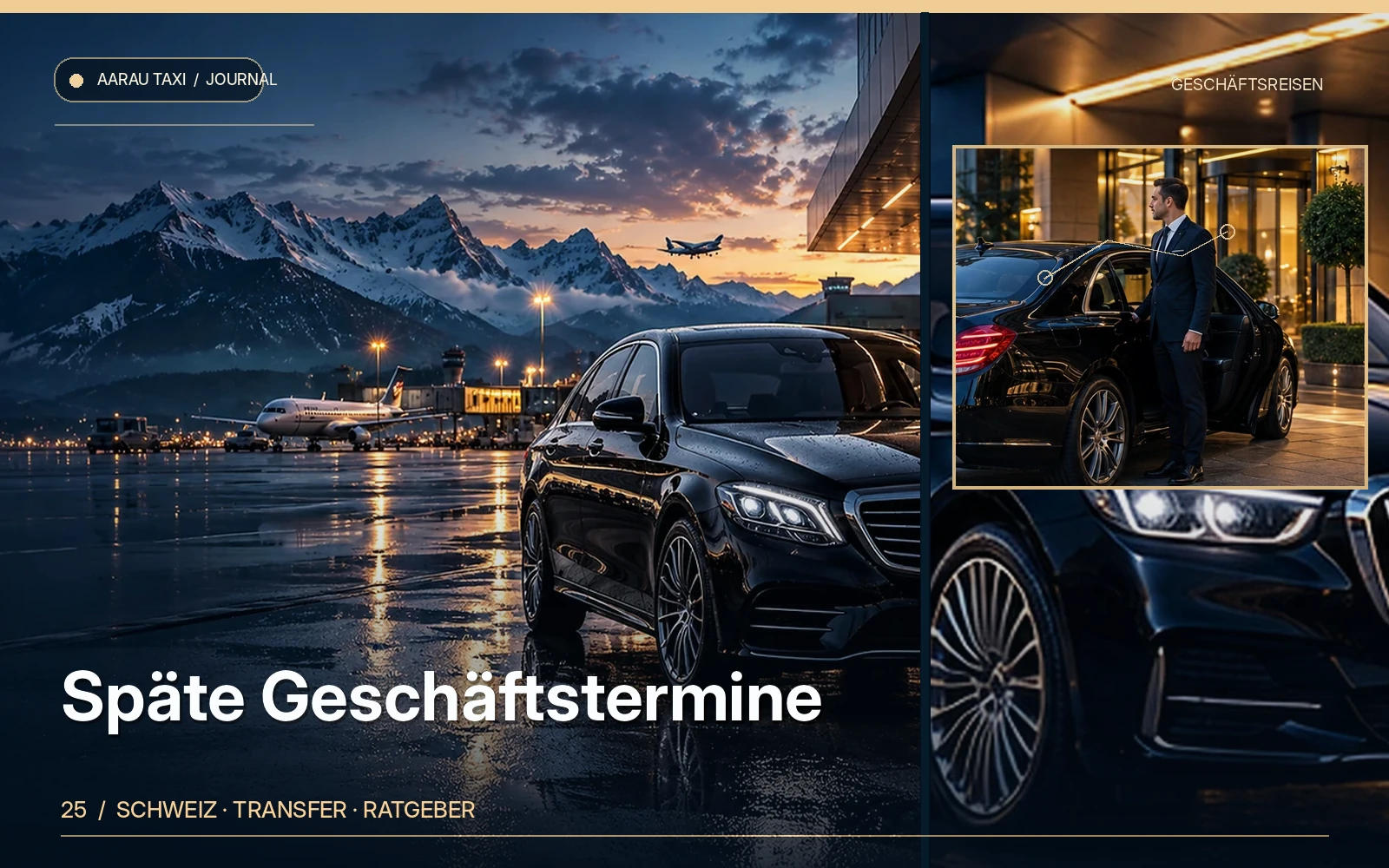 Redaktionelle Bildkomposition zum Thema Später Geschäftstermin: Rückfahrt ab Aarau & Olten planen; illustrative Motive, keine Abbildung einer bestätigten Fahrzeugflotte oder Fahrt.