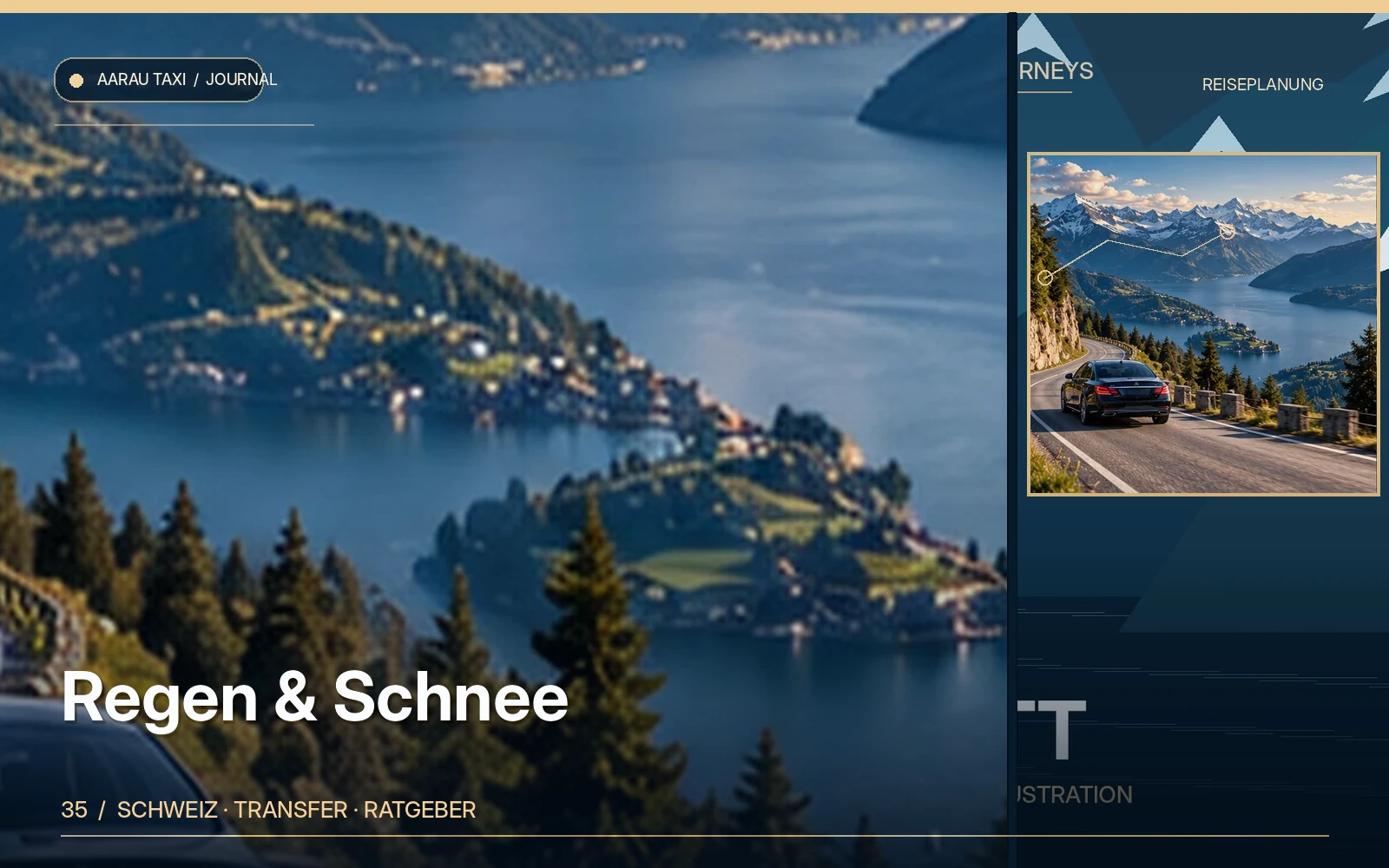 Redaktionelle Bildkomposition zum Thema Taxi bei Regen und Schnee: Aarau–Olten sicher planen; illustrative Motive, keine Abbildung einer bestätigten Fahrzeugflotte oder Fahrt.
