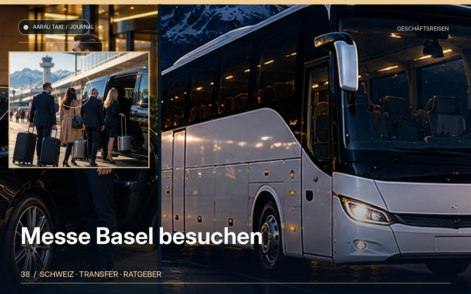 Redaktionelle Bildkomposition zum Thema Messe Basel besuchen: Anreise ab Aarau & Olten planen; illustrative Motive, keine Abbildung einer bestätigten Fahrzeugflotte oder Fahrt.